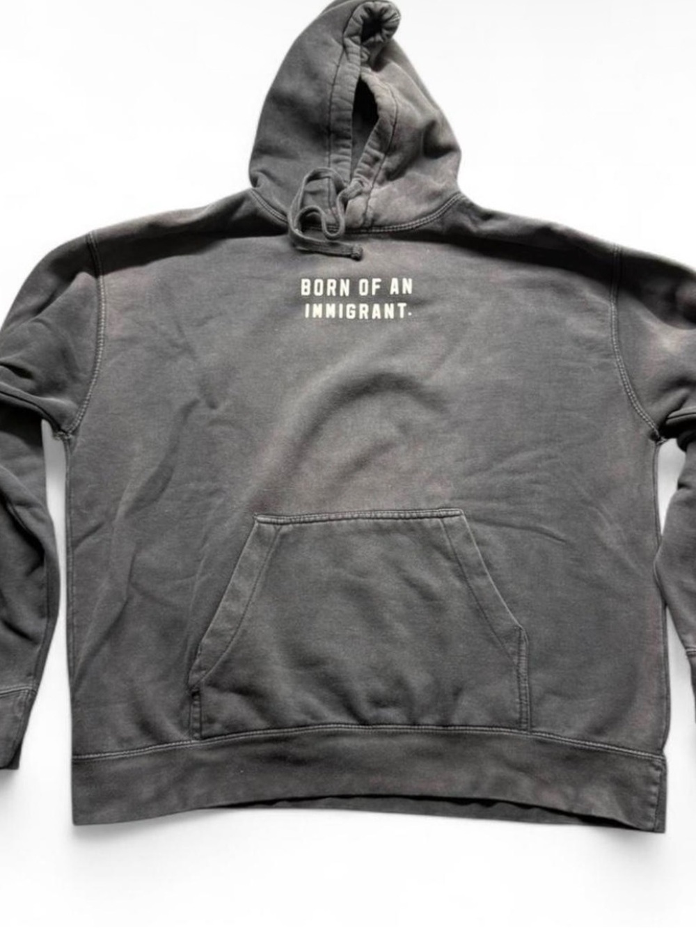 Comfort Colors Charcoal "Born of an Immigrant." Hooded Sweatshirt